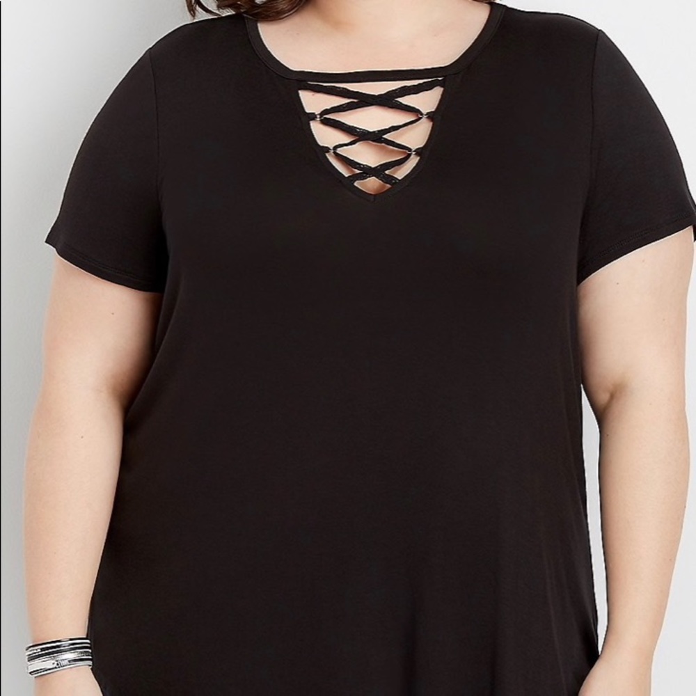 BNWT Maurices 24/7 Black Strappy Neck Tee
